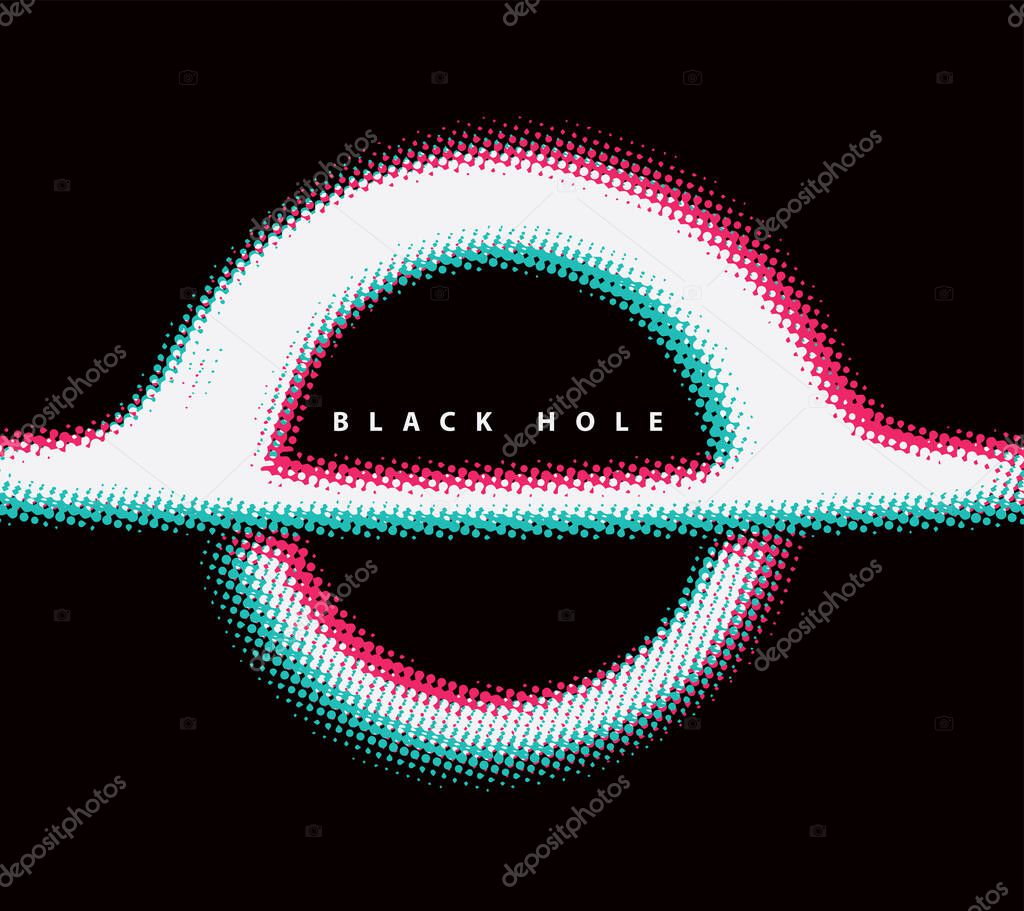 Vector minimalist logo or banner made of pixels or dots with a black hole or a planet with rings on the theme of space, astronomy, astrophysics and the universe. Not used aI