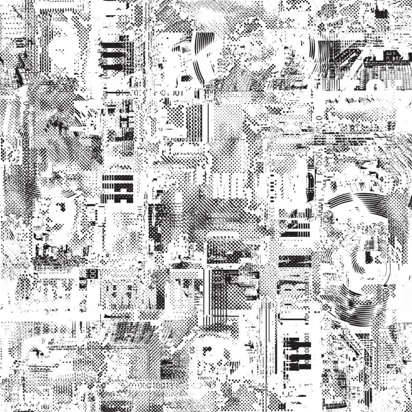 Gazete başlıkları ve şehir manzaralarıyla kusursuz bir düzen. Grunge City temalı el çizimi arka plan. Duvar kağıdı, ambalaj kağıdı, kumaş, tişört tasarımı. Kullanılmıyor