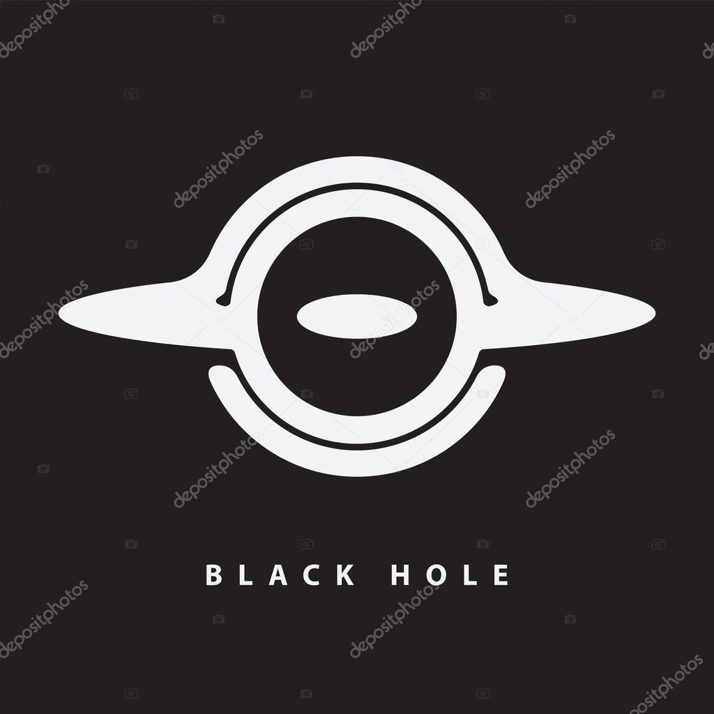 Vector minimalist logo with black hole or planet with rings on the theme of space, astronomy, astrophysics and universe. No aI used