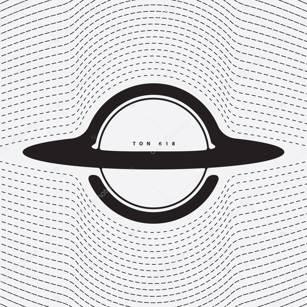 Vector minimalist logo with black hole or planet with rings with gravitational waves on the theme of space, astronomy, astrophysics and universe. t-shirt design. Not used aI