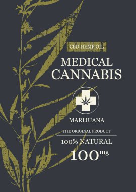 Eko vektör afişi ya da tıbbi marihuana ya da kenevir desenli kenevir cbd yağı etiketi. Tişört tasarımı. Kumaş. Kullanılmamış yapay zeka.