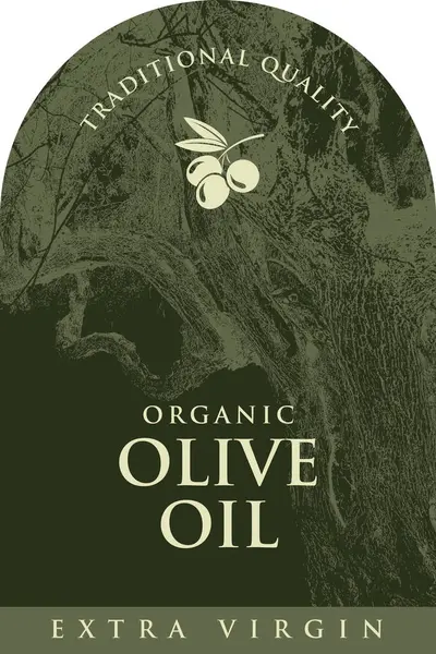 Zeytin ya da zeytin yağı etiketli ve zeytin ağacı desenli retro tarzı. Logo, çıkartma, pankart tasarımı için uygun. Kullanılan yapay zeka yok