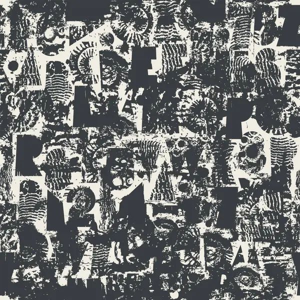 Dokuları geometrik şekillerden oluşan dikişsiz yazı tipli soyut vektör deseni paleontoloji temalı kabuklar. Kumaş, tekstil, tişört tasarımı, fayans, duvar kağıdı. Kullanılan yapay zeka yok