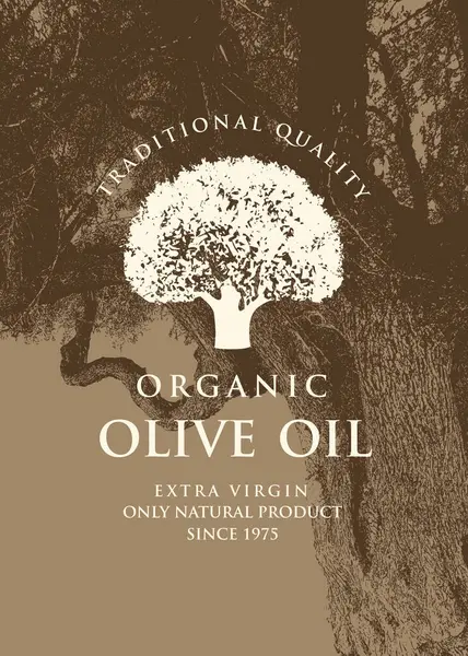 Zeytin yağı mı zeytin yağı mı? Etiket tasarımı mı? Eski usul çatlamış ağaç kabuğu olan yalnız bir zeytin ağacı. Paket tasarımı, çıkartma ve afiş için uygun. Kullanılmadı
