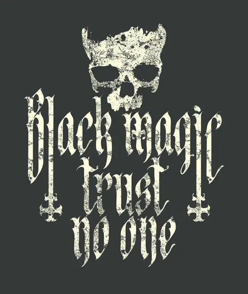 Üzerinde Gotik yazı tipi ile yazılmış insan kafatası ve grunge tarzı baş aşağı haç yazılı el yazısı. Satanizmin sembolü, büyücülük. Tişört tasarımı, müzik kapağı, poster. Kullanılan yapay zeka yok