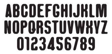 Vektör yuvarlak simetrik basit yazı tipi. Latin alfabesinin harfleri ve numaraları. AI kullanılmıyor