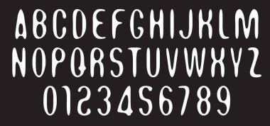 Vektör yuvarlak simetrik basit yazı tipi. Latin alfabesinin harfleri ve numaraları. AI kullanılmıyor