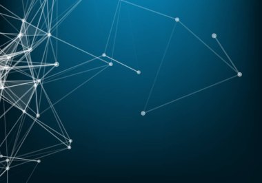 Soyut Internet bağlantısı ve teknoloji grafik tasarım. Noktaları ve çizgileri birbirine bağlayan soyut poligonal alan düşük poli koyu arka plan.