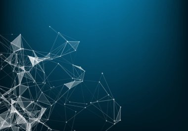 Soyut Internet bağlantısı ve teknoloji grafik tasarım. Veri fütüristik. Koyu arka plandaki noktaları ve çizgileri birbirine bağlayan düşük poli şekil.