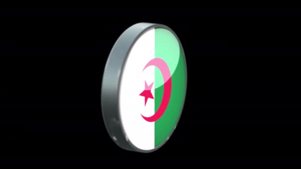Bandera Giratoria Argelia Sobre Fondo Transparente Argelia Bandera Botón Cristal — Vídeos de Stock