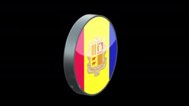 Obracająca Się Flaga Andory Przejrzystym Tle Andora Flag Glass Guzik — Wideo stockowe