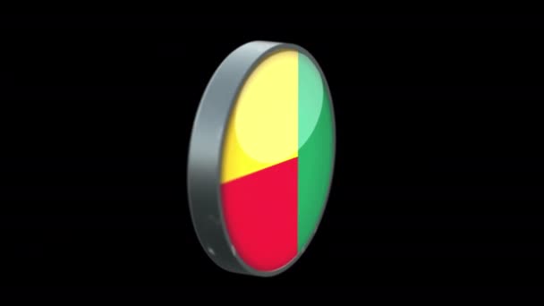 Bandeira Giratória Benin Fundo Transparente Benin Bandeira Vidro Botão Conceito — Vídeo de Stock