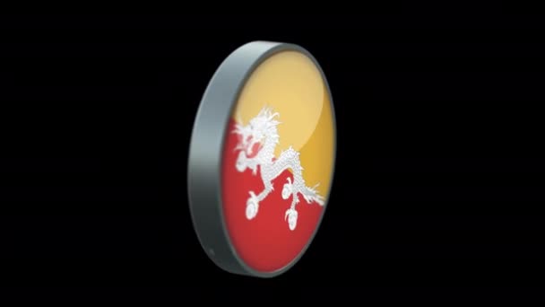 Roterende Vlag Van Bhutan Transparante Achtergrond Bhutan Flag Glass Button — Stockvideo