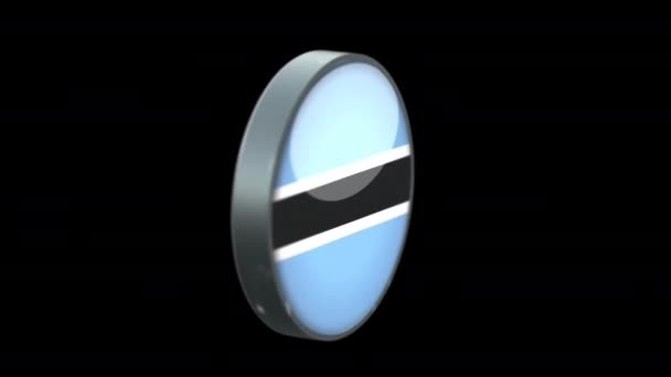 透明背景下的三维波茨瓦纳旋转旗帜 波茨瓦纳旗帜玻璃钮扣概念风格与圆形金属框架 用Prores 4444渲染 — 图库视频影像