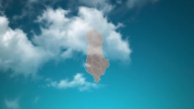Gerçekçi Bulutlar İçinden Uçar Gibi Odaklanan Albania Ülke Haritası. Kamera albania haritasında gökyüzü efektini yakınlaştır. Kurumsal Girişler, Turizm, Sunumlar İçin Uygun.