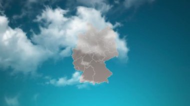 Gerçekçi Bulutların İçinden Uçup Giden Alman ülke haritası. Almanya haritasında gökyüzü efektini yakınlaştır. Kurumsal Girişler, Turizm, Sunumlar İçin Uygun.