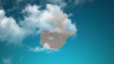 Guatemala ülke haritası Gerçekçi Bulutlar üzerinden uçuyor. Kamera Guatemala haritasında gökyüzünü yakınlaştır. Kurumsal Girişler, Turizm, Sunumlar İçin Uygun.