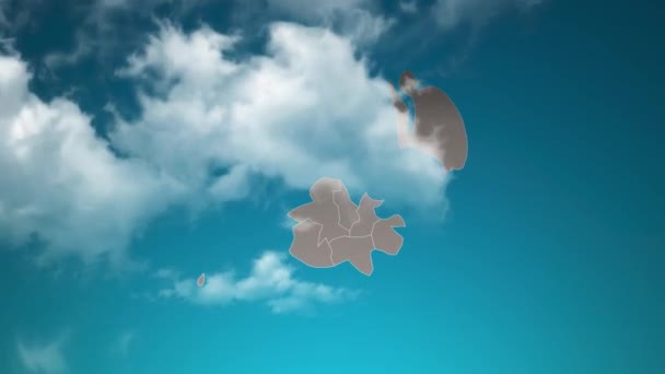 Antigua Mapa País Barbuda Com Zoom Nuvens Realistas Voar Através — Vídeo de Stock