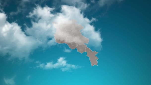 Armenia Country Map Zoom Realistic Clouds Fly Camera Zoom Sky — Video