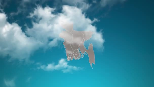 Bangladesh Country Map Zoom Realistic Clouds Fly Camera Zoom Sky — Video