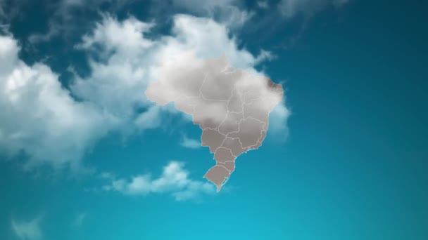Brazil Country Map Zoom Realistic Clouds Fly Camera Zoom Sky — Video