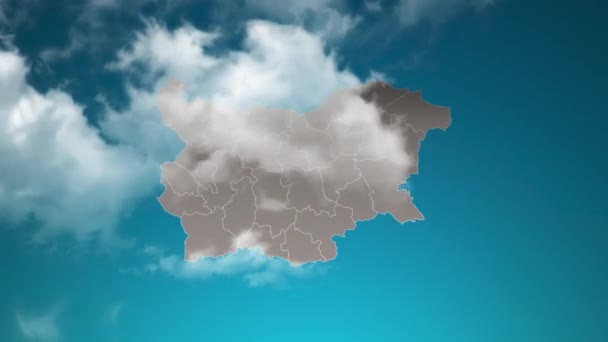 Bulgaria Country Map Zoom Realistic Clouds Fly Camera Zoom Sky — Video
