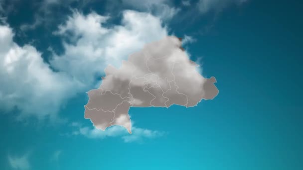 Burkina Faso Country Map Zoom Realistic Clouds Fly Camera Zoom — Video