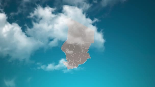 Chad Country Map Zoom Realistic Clouds Fly Camera Zoom Sky — Stockvideo