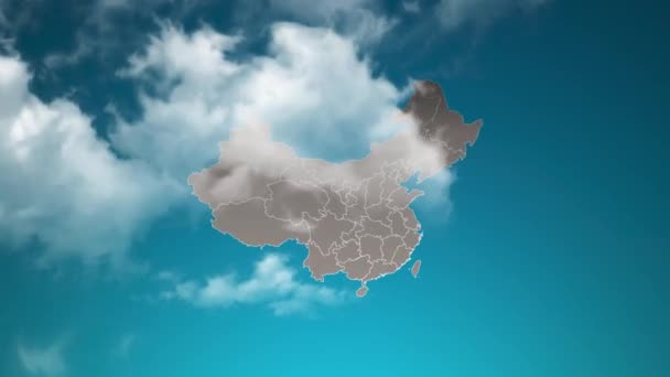 China Country Map Zoom Realistic Clouds Fly Camera Zoom Sky — Video