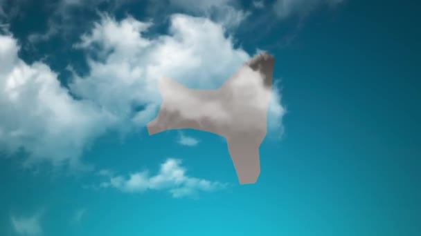 現実的な雲のズームとクリスマス島の国の地図を飛ぶスルー 地図上の空の効果でカメラズーム 企業紹介 プレゼンテーションに適した背景 — ストック動画