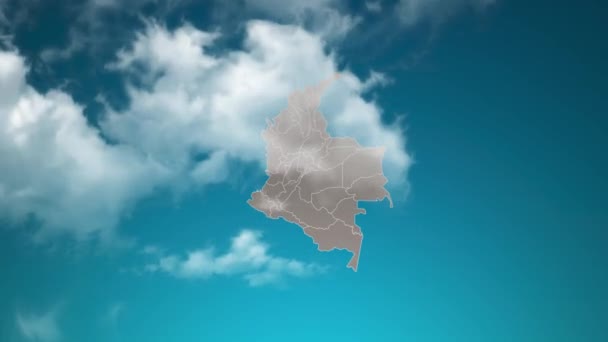Colombia Landskarta Med Zoom Realistiska Moln Flyga Igenom Kamera Zooma — Stockvideo