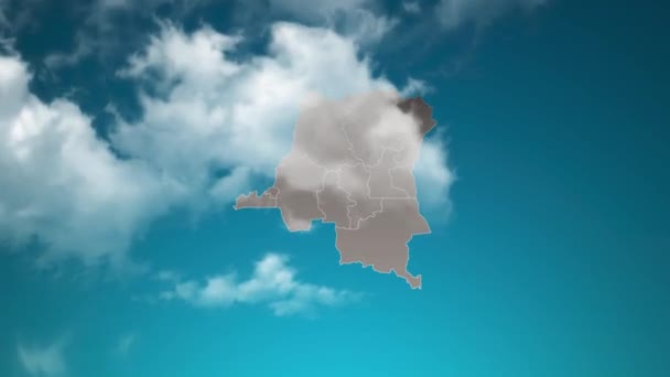 Congo Landkaart Met Zoom Realistische Wolken Vliegen Erdoorheen Camera Inzoomen — Stockvideo