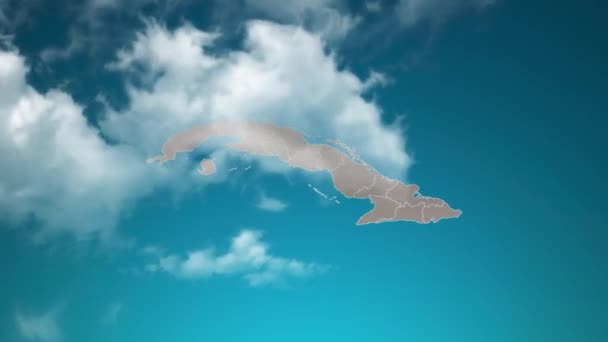 Cuba Country Map Zoom Realistic Clouds Fly Camera Zoom Sky — Video Stock