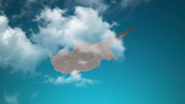 Cyprus Landskarta Med Zoom Realistiska Moln Flyga Igenom Kamera Zooma — Stockvideo