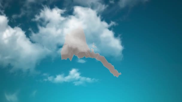 Eritrea Landkaart Met Zoom Realistische Wolken Vliegen Erdoorheen Camera Inzoomen — Stockvideo