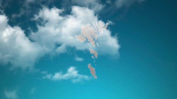 現実的な雲の中にズームとフェロー諸島の国の地図を飛ぶスルー フェロー諸島の地図上の空の効果でカメラズーム 企業紹介 プレゼンテーションに適した背景 — ストック動画
