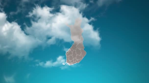 現実的な雲の中のズームとフィンランドの国の地図を飛ぶスルー フィンランド地図上の空の効果でカメラズーム 企業紹介 プレゼンテーションに適した背景 — ストック動画