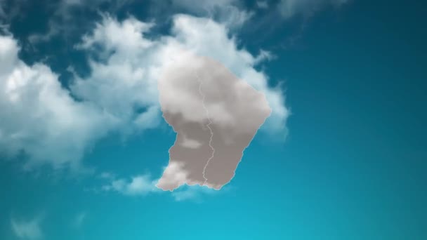 French Guiana Country Map Zoom Realistic Clouds Fly Camera Zoom — Vídeo de stock