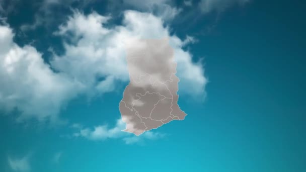 Ghana Country Map Zoom Realistic Clouds Fly Camera Zoom Sky — Stock Video
