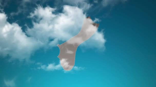 Guam Country Map Met Zoom Realistische Wolken Vliegen Doorheen Camera — Stockvideo