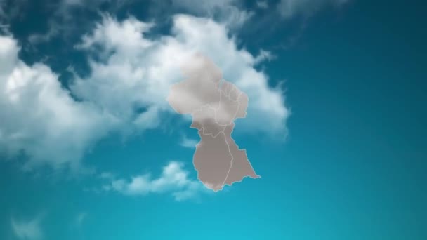Guiana Mapa País Com Zoom Nuvens Realistas Voar Através Câmera — Vídeo de Stock