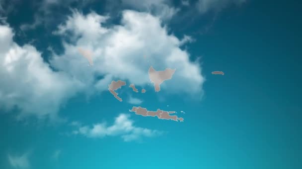 Indonésia Mapa País Com Zoom Nuvens Realistas Voar Através Câmera — Vídeo de Stock