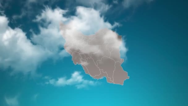Gerçekçi Bulutlar Yakınlaşan Ran Ülke Haritası Kamera Ran Haritasında Gökyüzünü — Stok video