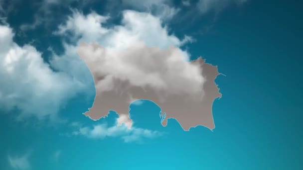 現実的な雲のズームとジャージーの国の地図を飛ぶスルー ジャージーマップの空の効果でカメラズーム 企業紹介 プレゼンテーションに適した背景 — ストック動画