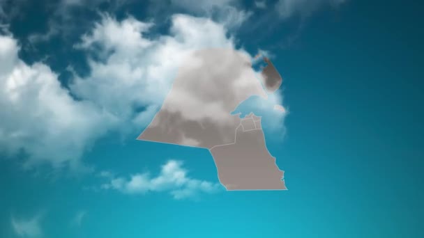 Kuwait Mapa País Com Zoom Nuvens Realistas Voar Através Câmera — Vídeo de Stock