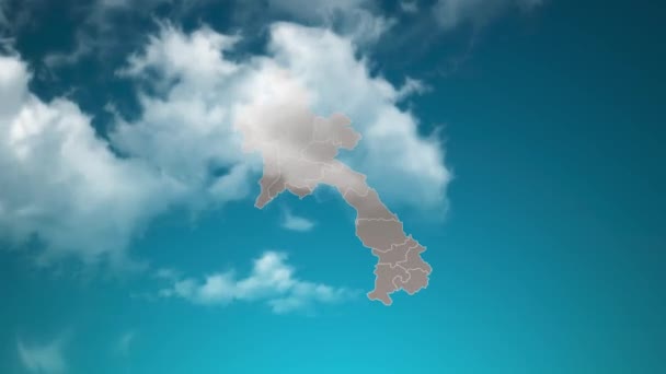 Laos Country Map Zoom Realistic Clouds Fly Camera Zoom Sky — Video