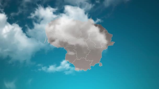 Lithuania Landskarta Med Zoom Realistiska Moln Flyga Igenom Kamera Zooma — Stockvideo