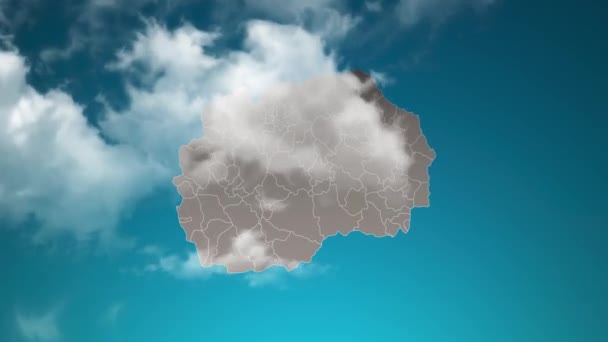 Macedonia Country Map Zoom Realistic Clouds Fly Camera Zoom Sky — Video