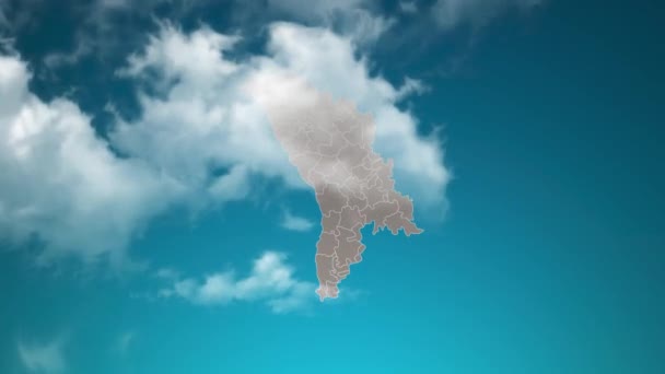 現実的な雲の中にズームとモルドバの国の地図を飛ぶスルー モルドバ地図上の空の効果でカメラズーム 企業紹介 プレゼンテーションに適した背景 — ストック動画