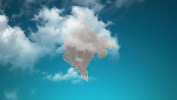 Montenegro Country Map Zoom Realistic Clouds Fly Camera Zoom Sky — Video